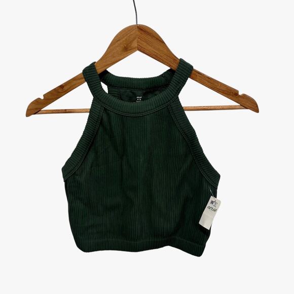Aerie Superchill Seamless High Neck Bra Top Medium NWT Sycamore Green Cropped - Picture 6 of 6